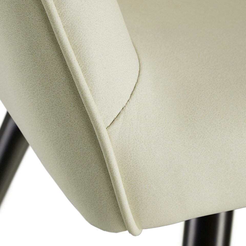 image 1 of Chair Marilyn Set of 8 - with armrests, upholstered, fabric cover, black steel legs Cream | Cream/Black