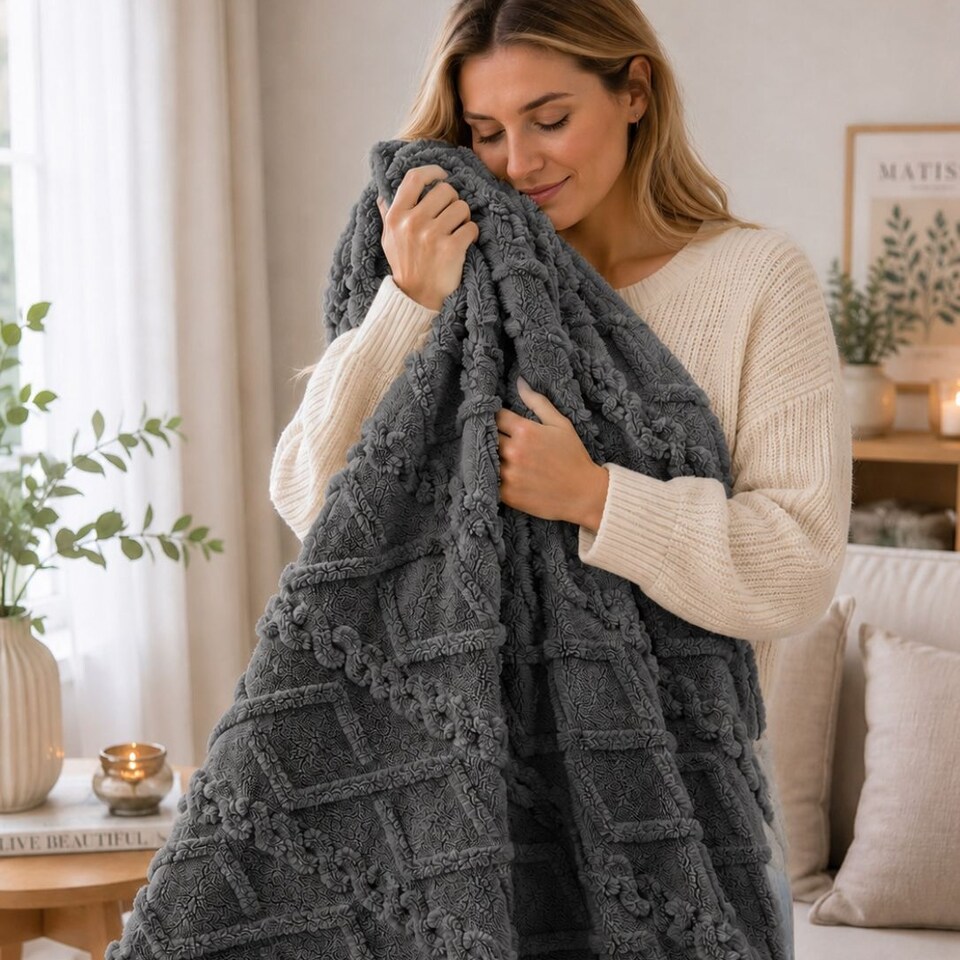 image 1 of Soft Cable Throw Blanket – Cosy Textured Home Decorative Warm Blanket 150 x 200cm