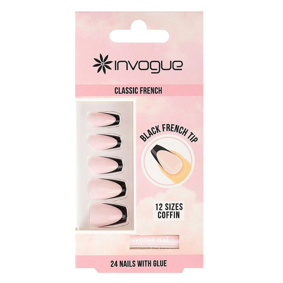 image 1 of Invogue Black French Tip Coffin Nails - Pack of 24