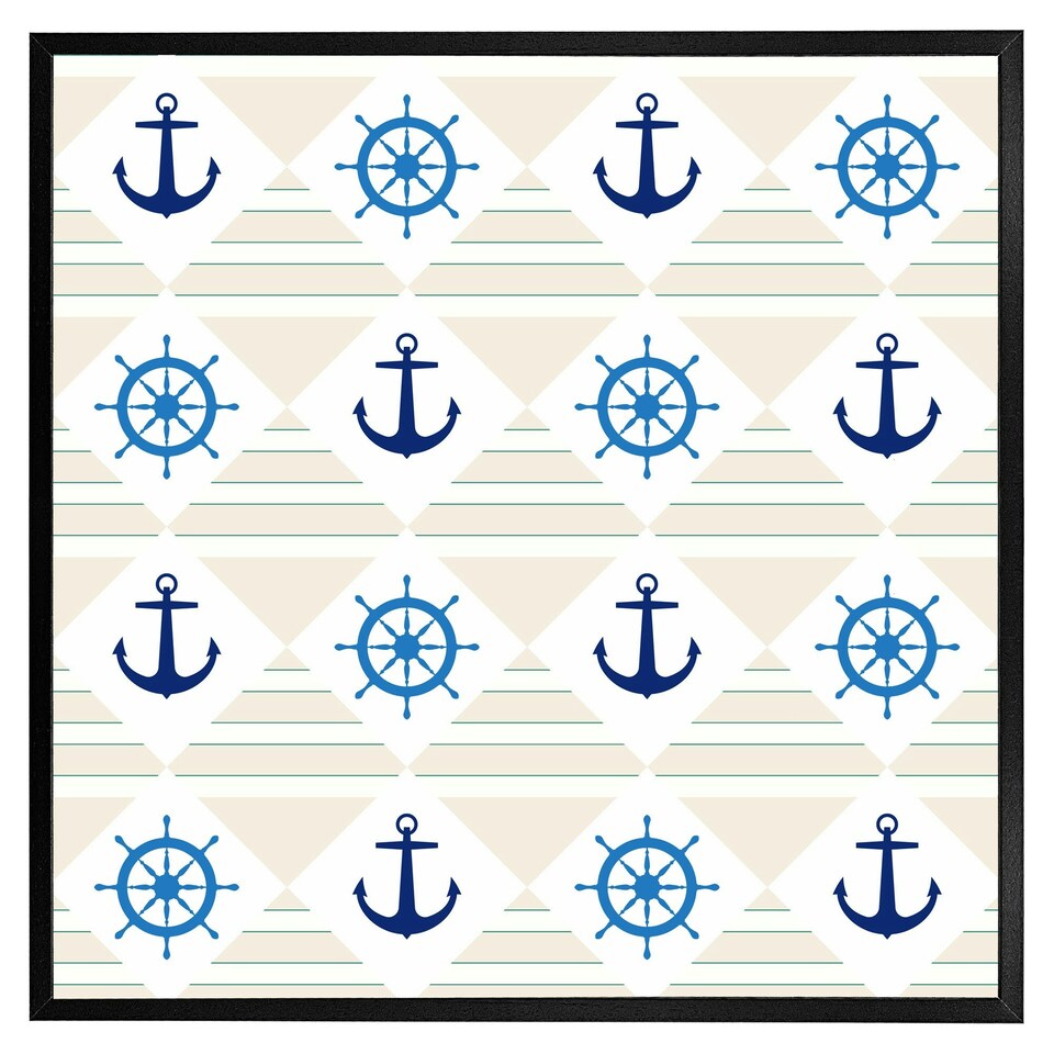 image 1 of Nautical elements on striped background (Picture Frame) Brown | Oak | L