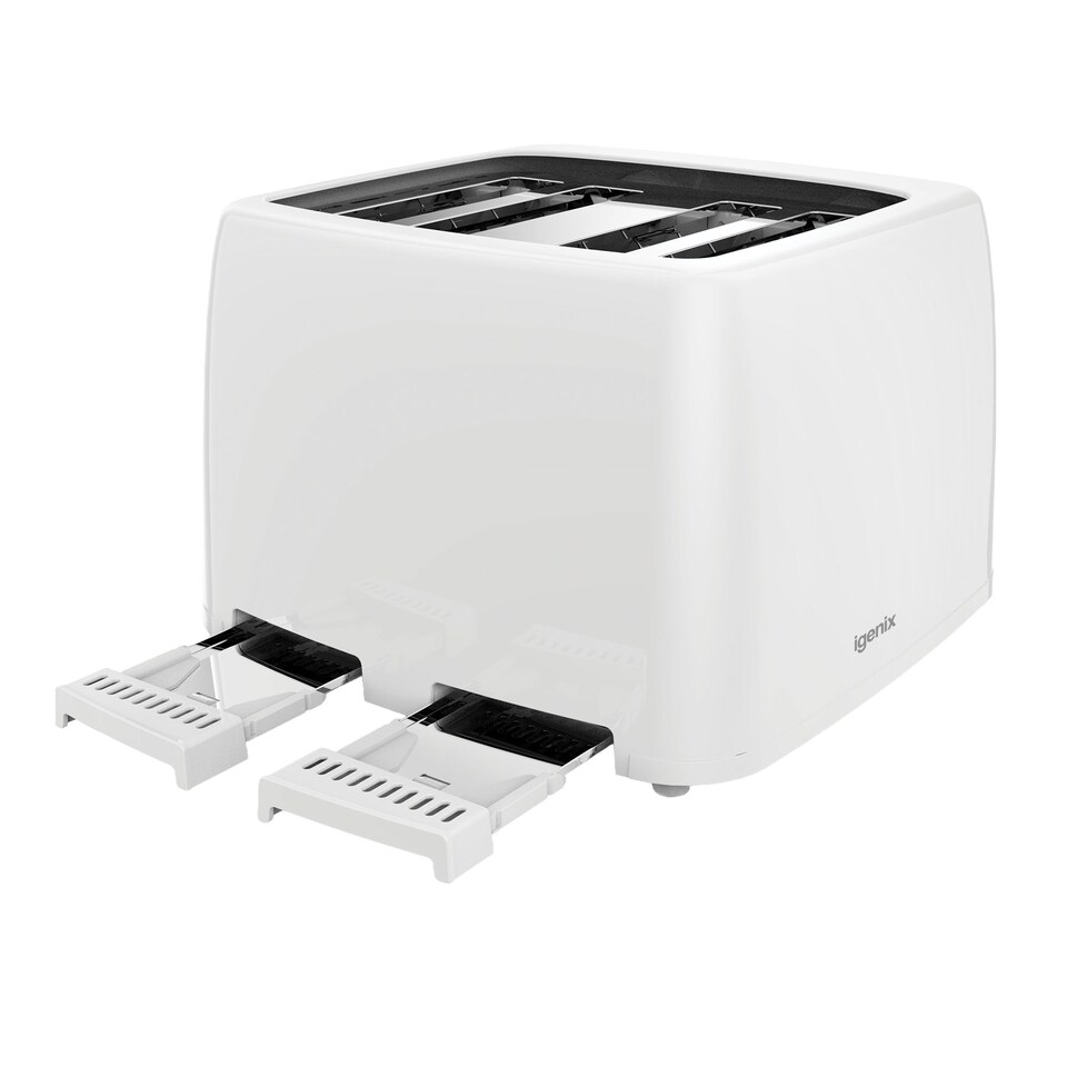 image 1 of Igenix 4 Slice Toaster, 1300W Power, 100 x 100mm Toasting Slots, 6 Variable Browning Levels, Integrated Browning Control Dial with Cancel Function, Removable Crumb Tray, Cord Storage, White