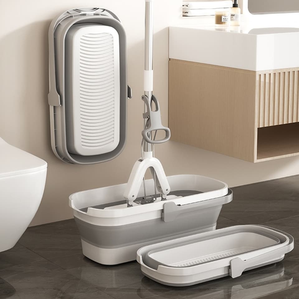 image 1 of Gr8 Home PVA Sponge Mop Space Saving Folding Bucket Super Absorbent Floor Cleaning Set