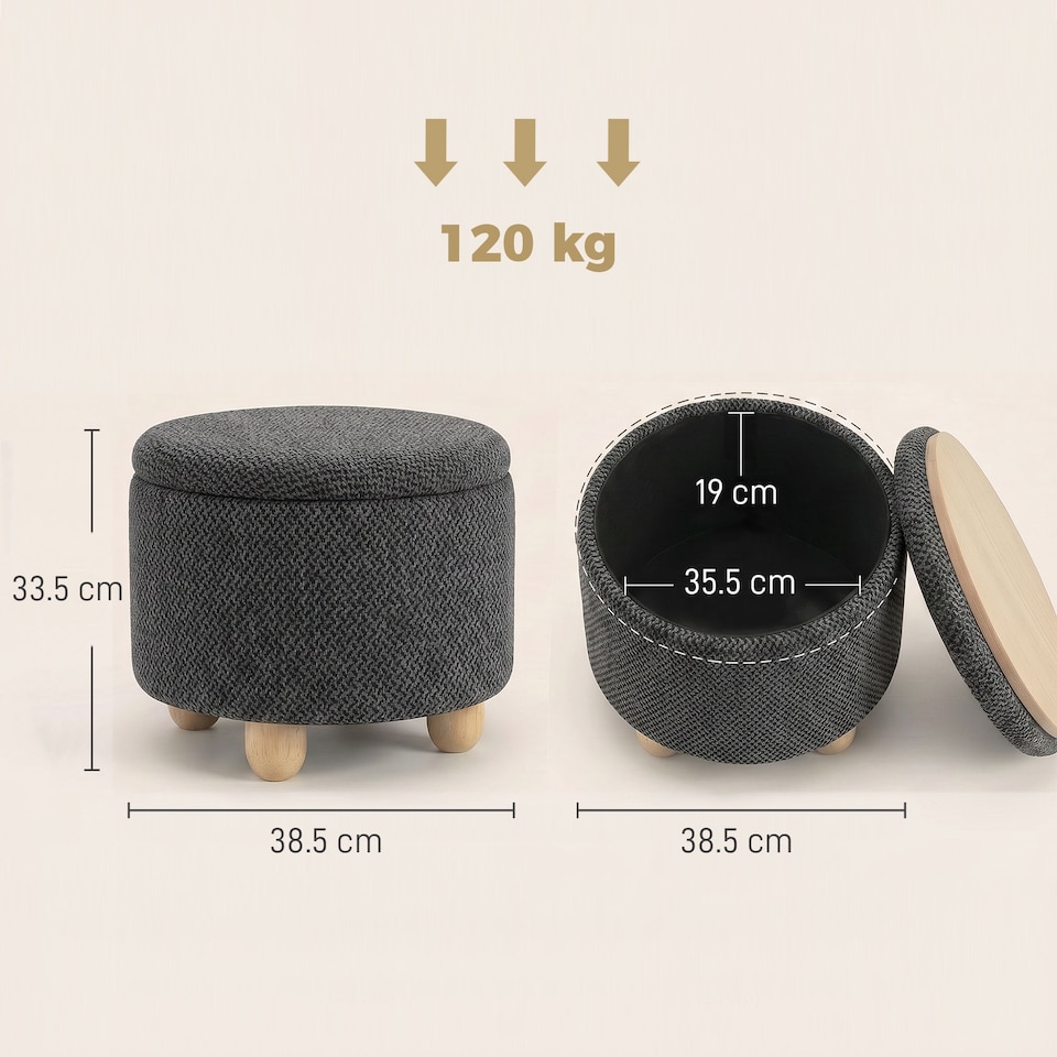 image 1 of HOMCOM Round Storage Ottoman with Reversible Lid