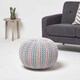 image 2 of Homescapes Pink and Blue Knitted Pouffe Striped Footstool - 35 x 40 cm
