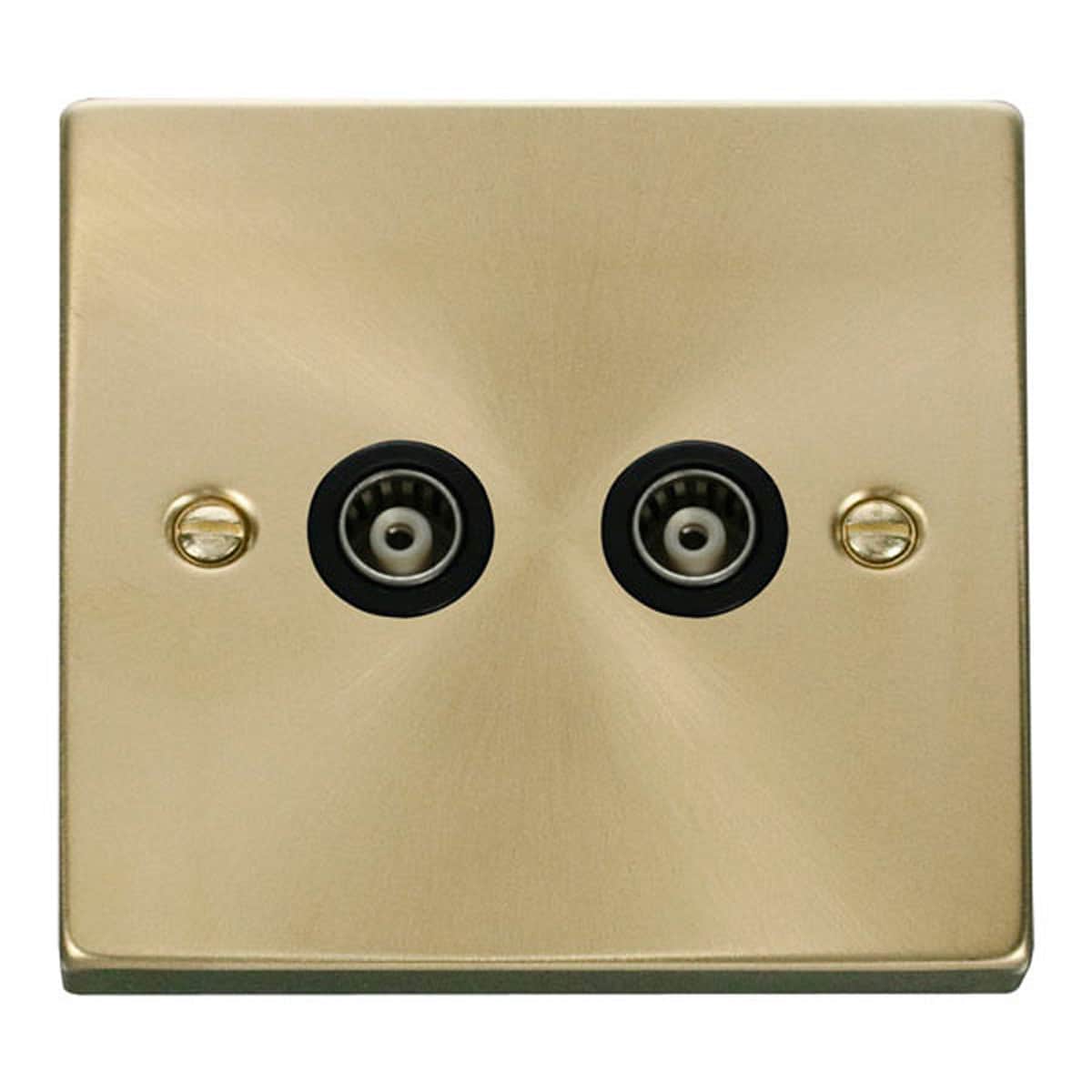 SE HOME Satin Brushed Brass Twin Isolated Coaxial Socket Gold Satin Brass
