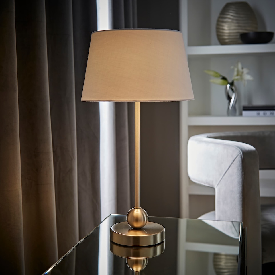 image 1 of ValueLights Theydon Brushed Chrome Single Stem Metal Ball Table Lamp White Shade