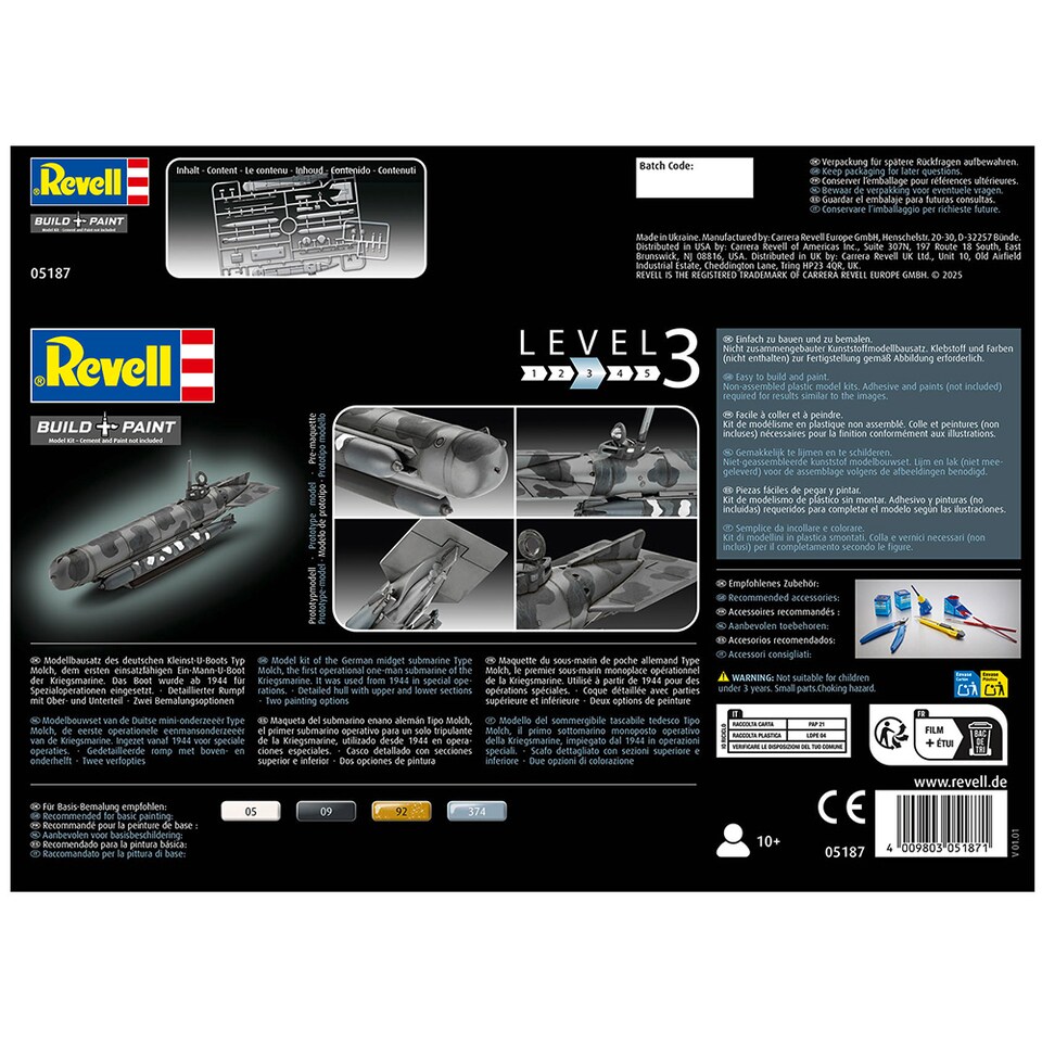 image 1 of Revell German Mini Submarine Type Molch Model Kit Scale 1-72