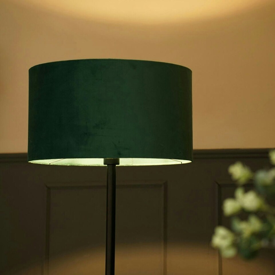 image 1 of ValueLights Charlie Black Stem Floor Lamp Green Drum Shade Green