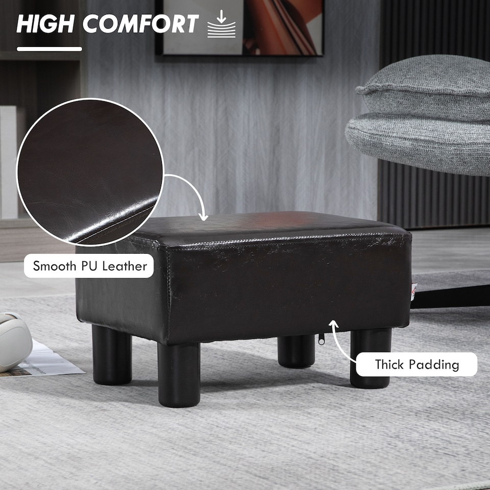 image 1 of HOMCOM Faux Leather Footstool, Small Foot Rest, Rectangle Sofa Stool for Bedroom Living Room, Brown