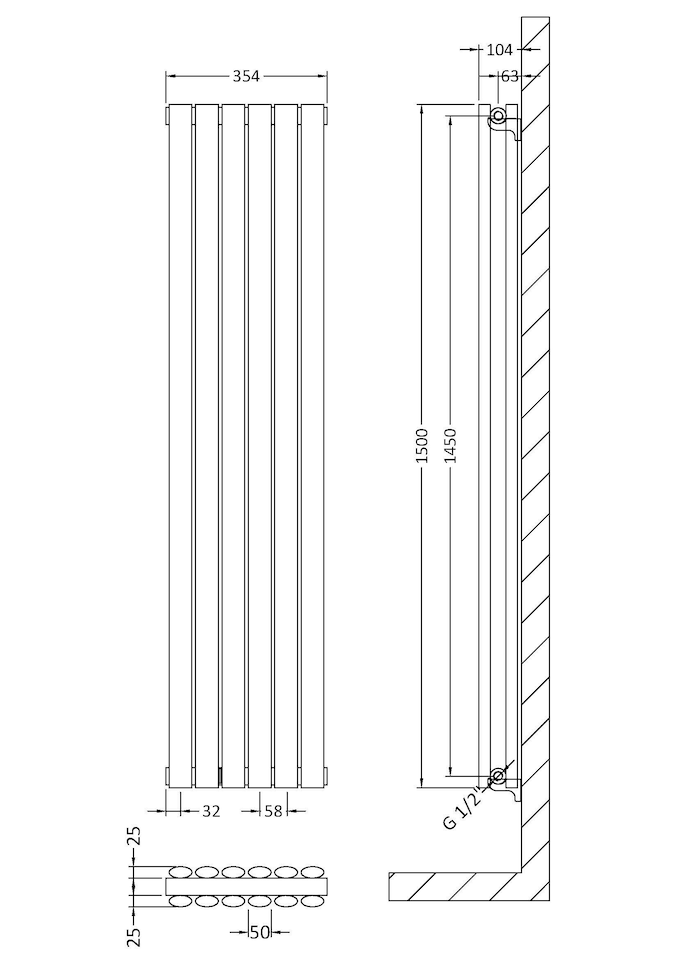 image 1 of Vertical Double Panel Radiator 3099 BTU Gloss White 1500 x 354mm | White | Gloss White | 1