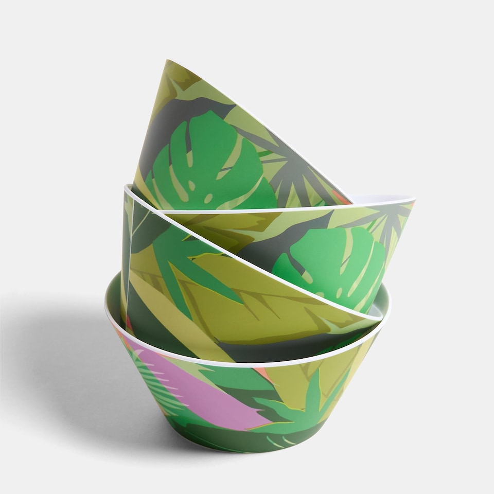 image 1 of OHS Summer Print Plastic Picnic Bowls Set of 4 Lightweight Outdoor