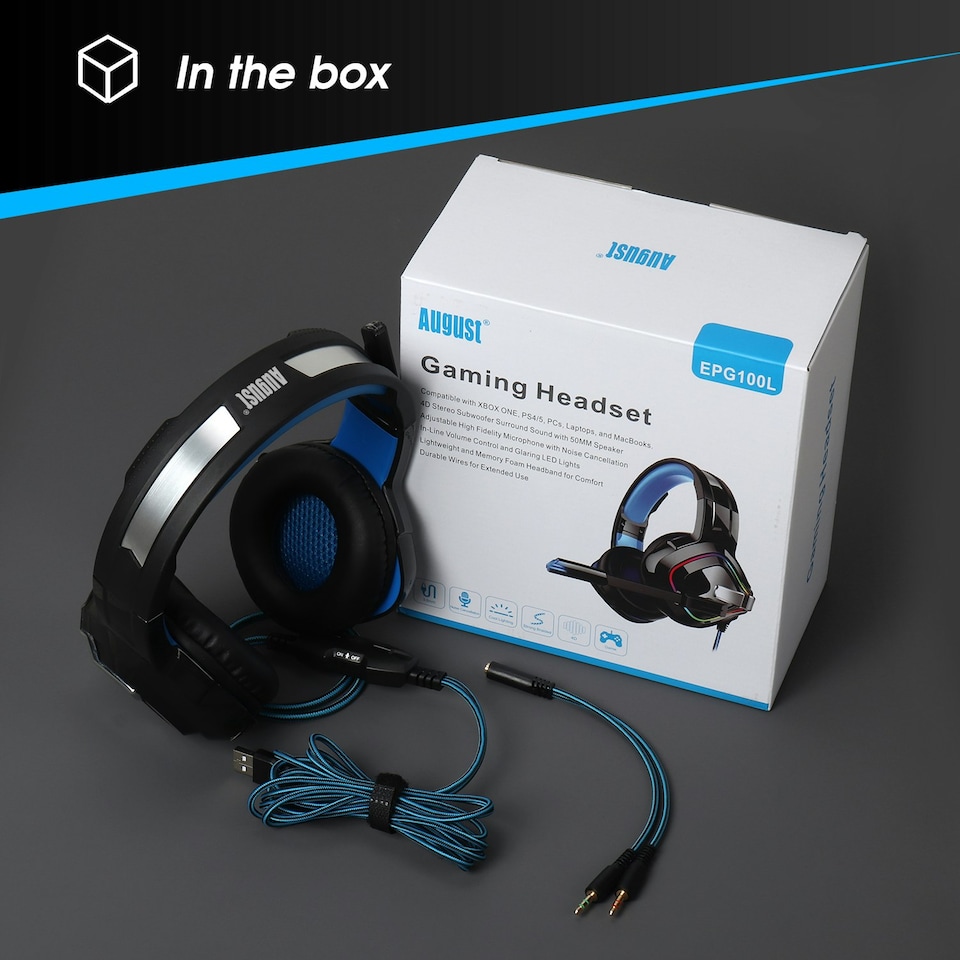 image 1 of Wired Gaming Headset for PC, PS4, PS5, XBOX, 3.5mm AUX with Microphone - August EPG100L Blue