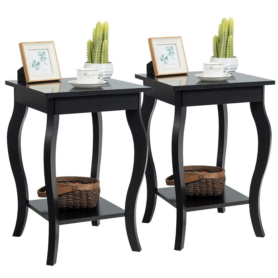 image 1 of COSTWAY Set of 2 End Table Living Room Sofa Side Table Black Black