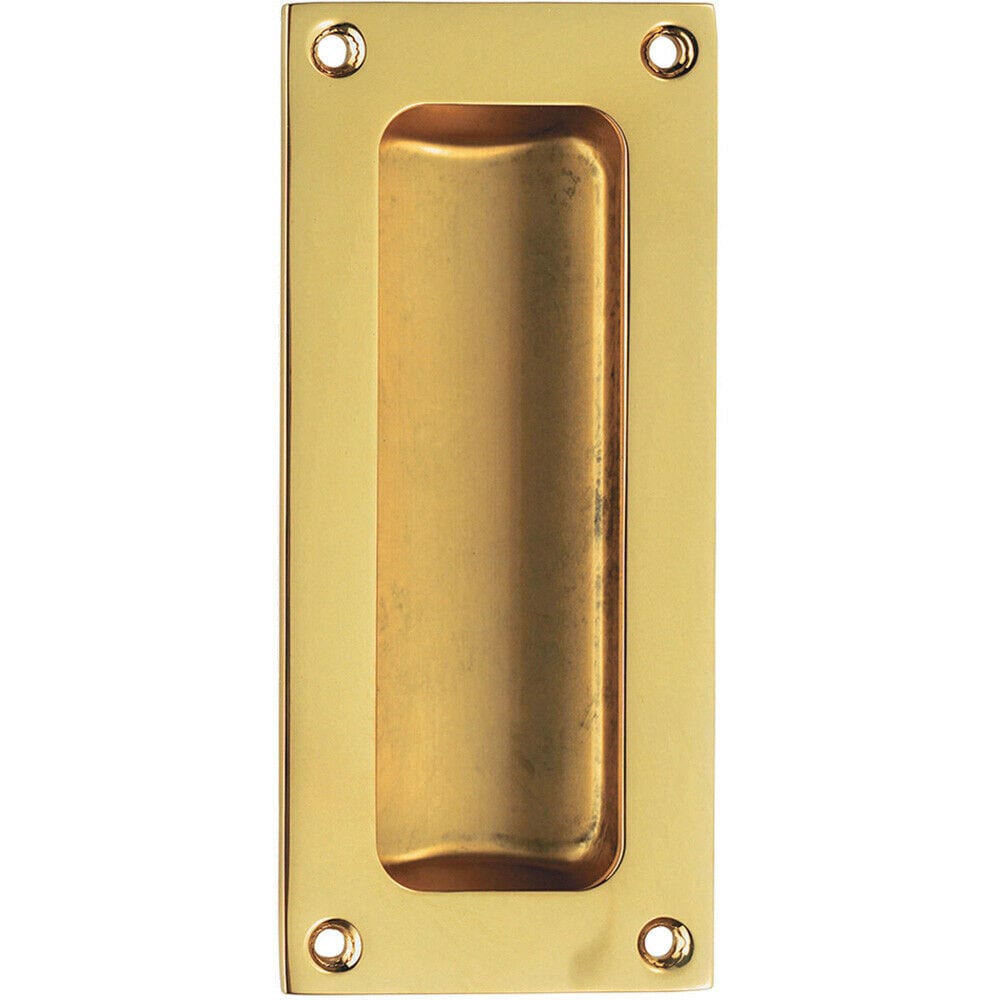 Loops Recessed Sliding Door Flush Pull 102 x 45mm 10.5mm Depth Polished Brass in Metallics