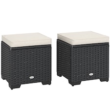 Outsunny Set of 2 Rattan Storage Ottoman, Outdoor Footstool with Removable Cushions, Garden Storage Seat for Balcony, Porch, Living Room, Cream White | Cream | 40W x 40D x 40H cm | 1