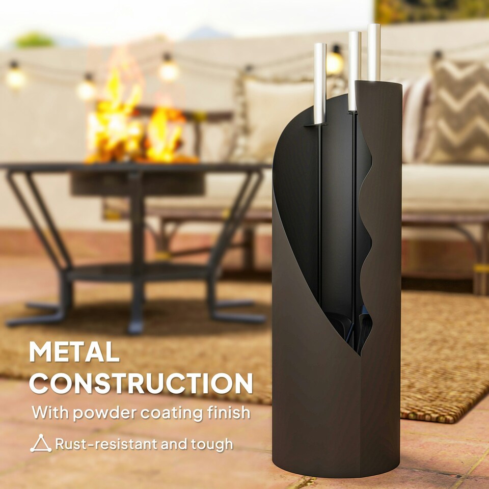 image 1 of Outsunny 4 PCS Fireplace Companion Set, Metal Fireside Companion Set, Black