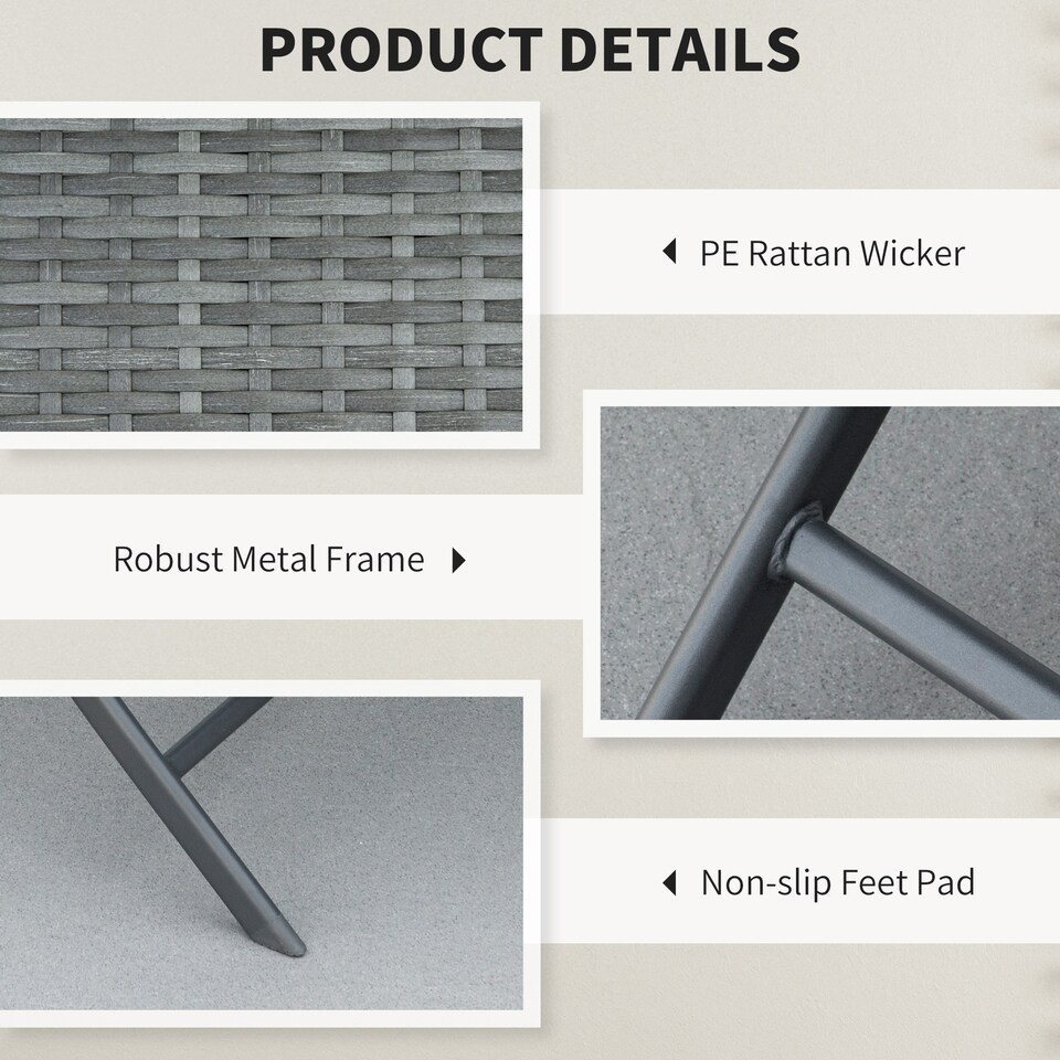 image 1 of Outsunny 3 Pieces Folding Rattan Bistro Set, Garden Furniture Bistro Set with Folding Garden Table and Chairs, Wicker Balcony Furniture for Outdoor, Patio, Porch, Grey