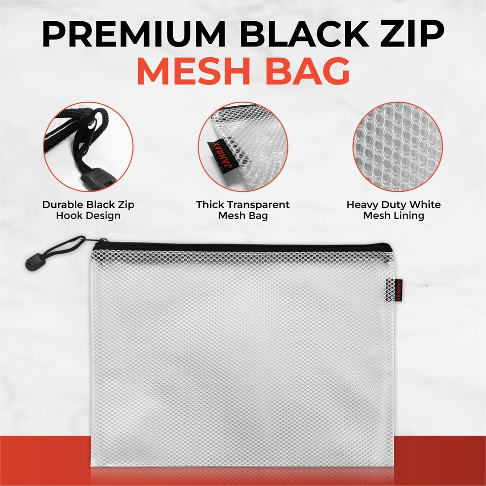 image 1 of Pack of 5 Premium Assorted Sizes Black Zip Mesh Bags by Janrax
