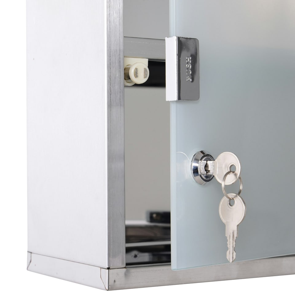 image 1 of HOMCOM Wall Mounted Medicine Cabinet First Aid Box Glass Door Lockable 3 Shelves Silver