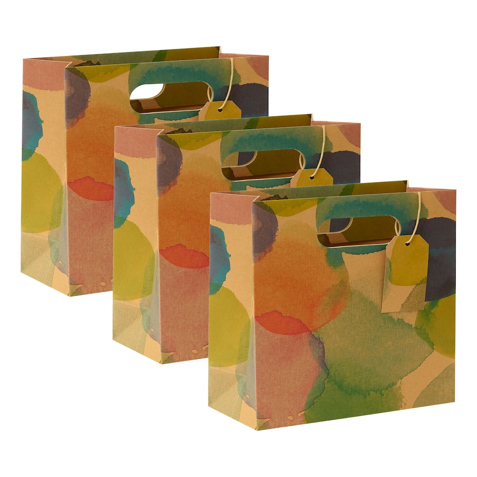 image 1 of Multipack of 3 Medium Gift Bags | Party Bags for Presents | Birthdays | For Him/Her/Friend | Watercolour Kraft Design