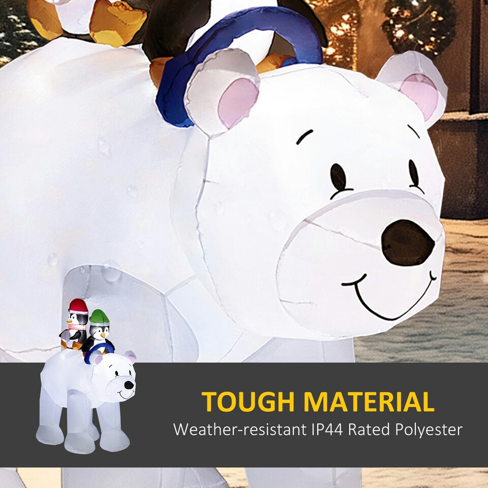 image 1 of Outsunny 6.4FT Christmas Inflatable Two Penguins Riding on Polar Bear