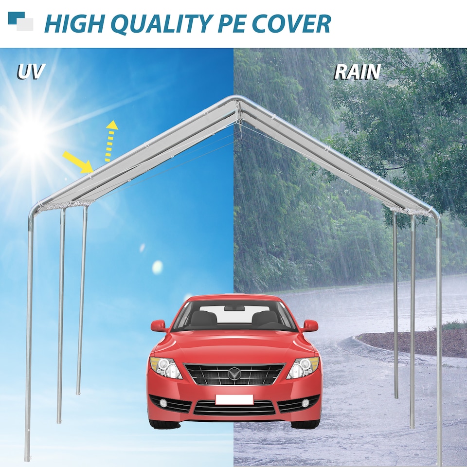 image 1 of Outsunny 3 x 6m Heavy Duty Carport Garage Car Shelter Galvanized Steel Outdoor Open Canopy Tent Water UV Resistant Waterproof, White
