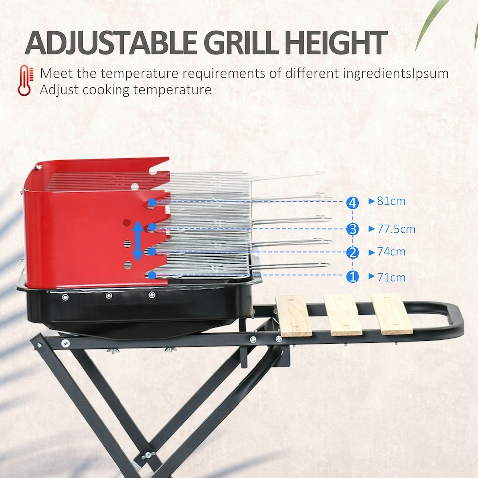 image 1 of Outsunny Foldable Charcoal Trolley Barbecue BBQ Grill Cooker Smoker W/ Wheels