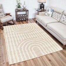 LIVABLISS Urban Shaggy-Modern Soft Plush Pile Rug 130 x 170 cm | Beige Ivory Cream Green