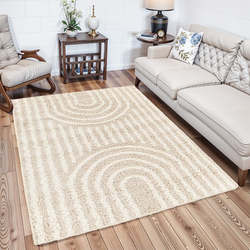 image 1 of LIVABLISS Urban Shaggy-Modern Soft Plush Pile Rug 130 x 170 cm | Beige Ivory Cream Green