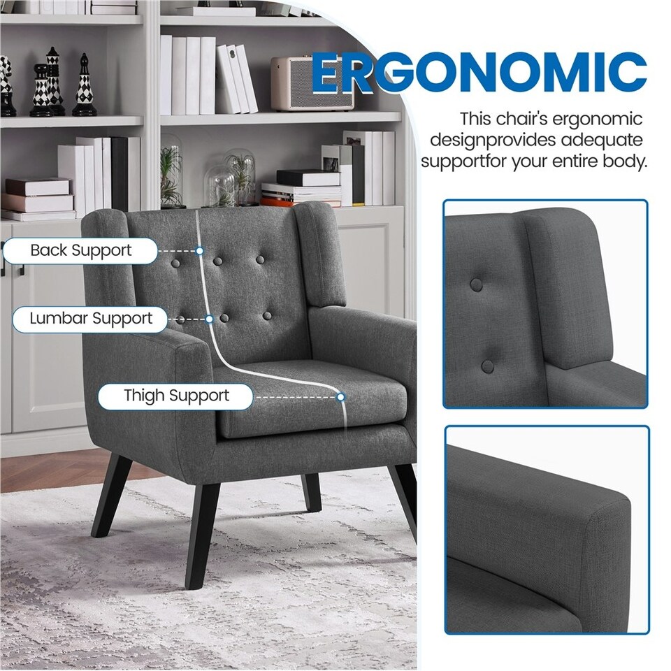 image 1 of Yaheetech Linen Fabric Accent Chair with Wood Legs Removable Cushion Grey | Dark Gray