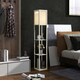 image 2 of HOMCOM Modern Floor Lamp Light with 3 Shelves Fabric Lampshade Oak Yellow