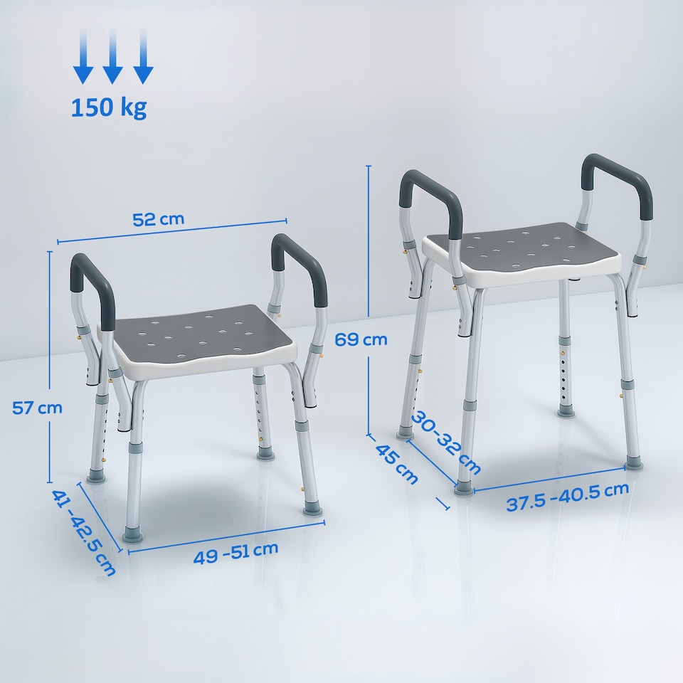 image 1 of HOMCOM Rust-Free Aluminium Bath Chair with Adjustable Height, Grey