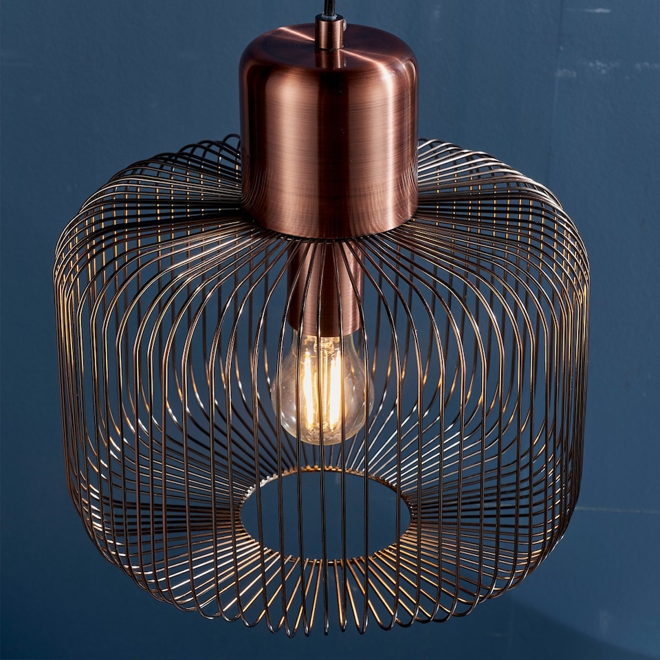image 1 of Nicola Cylindrical 1 Light Ceiling Wire Pendant Antique Copper, E27