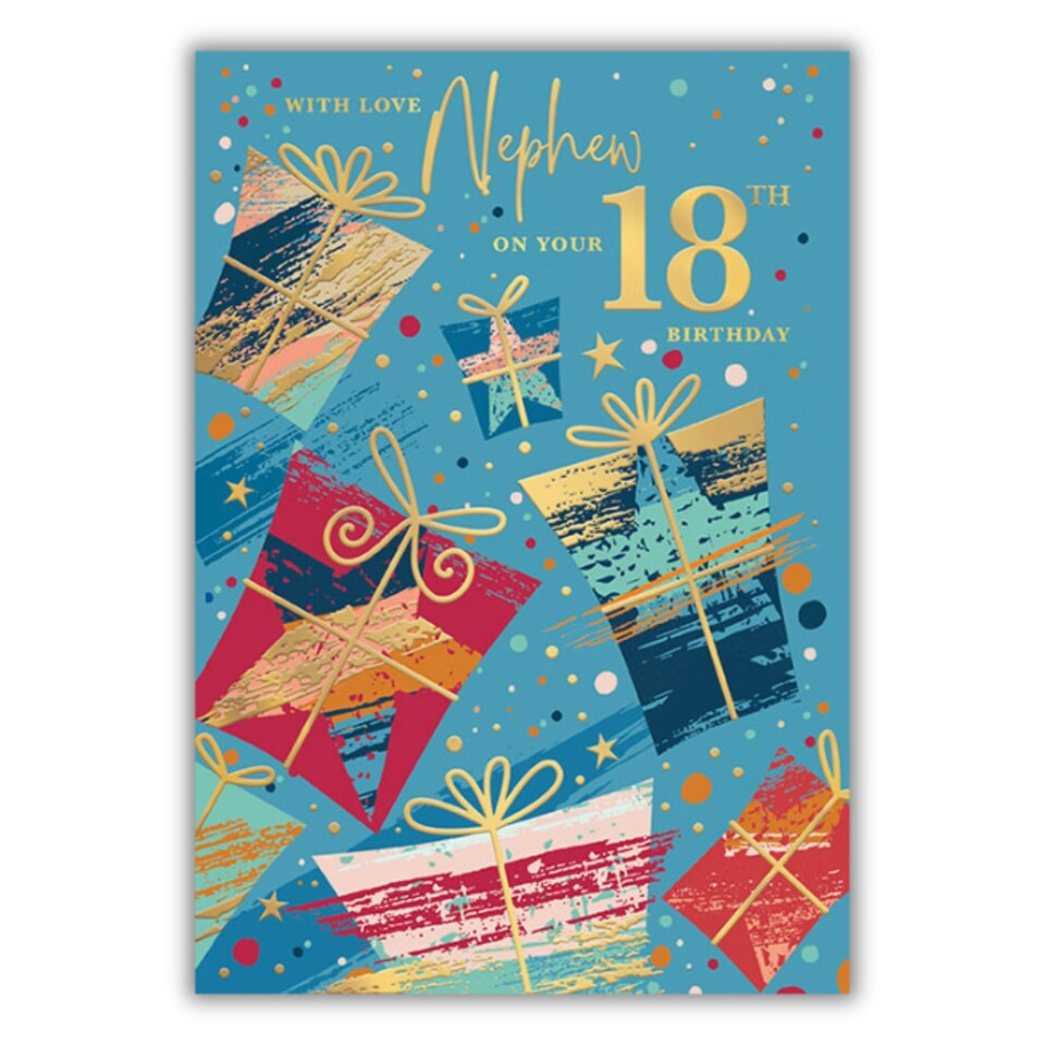 image 1 of Words 'n' Wishes Nephew 18th Birthday Card - Happy Birthday Card for Men Age 18 with Contemporary Artistic Present Design with an Embossed Foil Finish