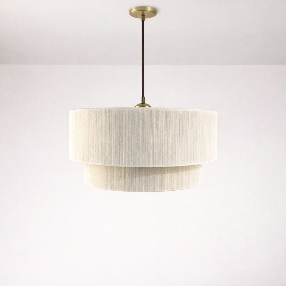 image 1 of CGC Savina Cream Fine Cotton String Large Two-Tier Drum Lampshade