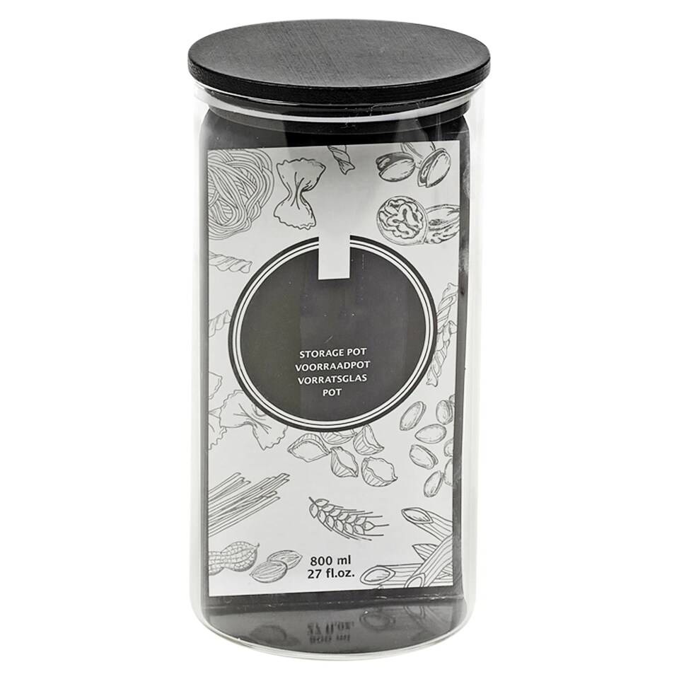image 1 of Clear Glass Cylinder Storage Jars With Black Lid Airtight Coffee Tea Sugar Spice | Clear | Clear | 3x 800ml Jars