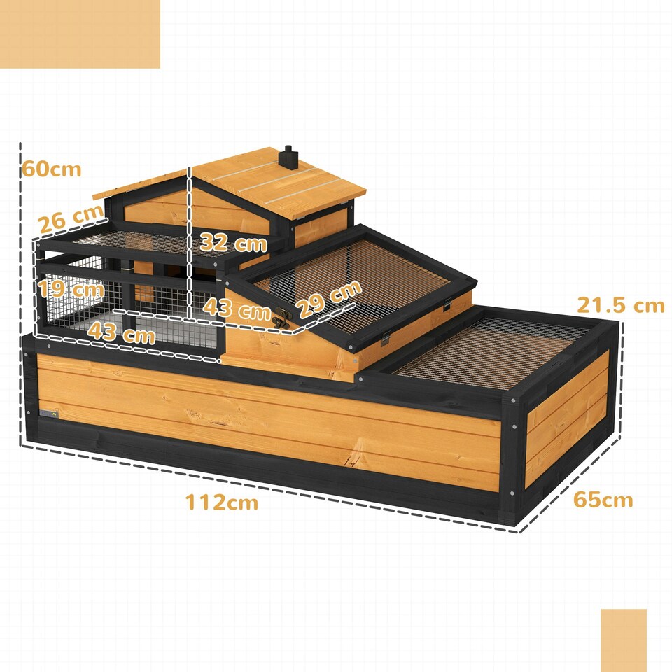 image 1 of PawHut Wooden Tortoise House Indoor Outdoor w/ Balcony, Tray, Openable Roof