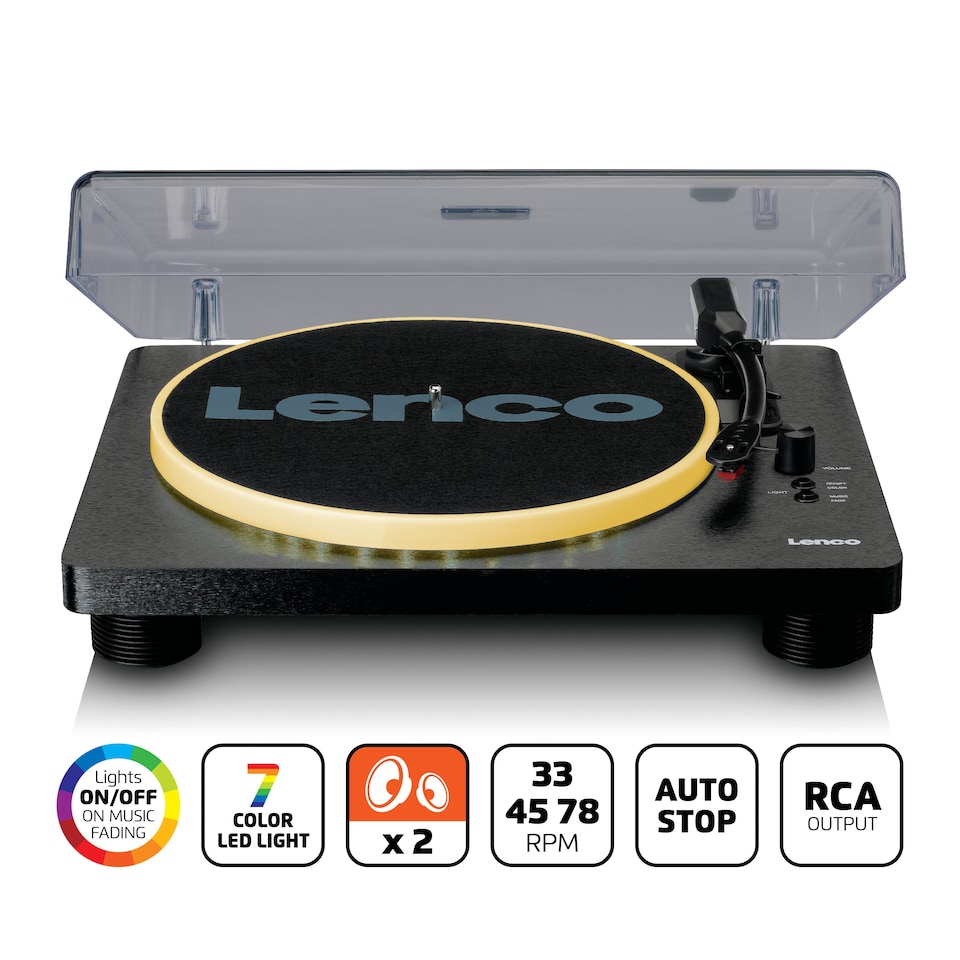image 1 of LENCO LS-50LEDBK UK - Turntable with PC encoding, speakers and lights