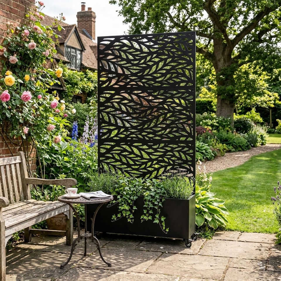 image 1 of Nicoman Metal Privacy Screen with Planter Pot Leaf Pattern