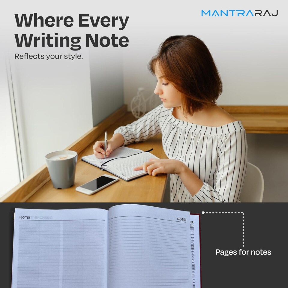 image 1 of MantraRaj 2027 Diary A5 Page A Day Padded Case Bound Desk Diary Office Organiser Planner Red