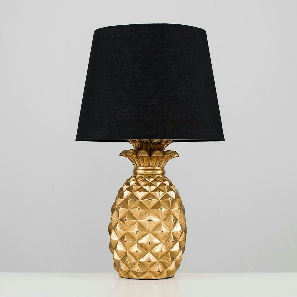 image 1 of ValueLights Pineapple Gold Table Lamp Black Tapered Shade
