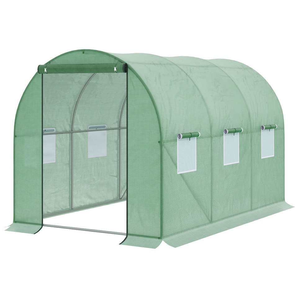 image 1 of Outsunny Polytunnel Walk-in Garden Greenhouse with Zip Door and Windows 3 x 2M