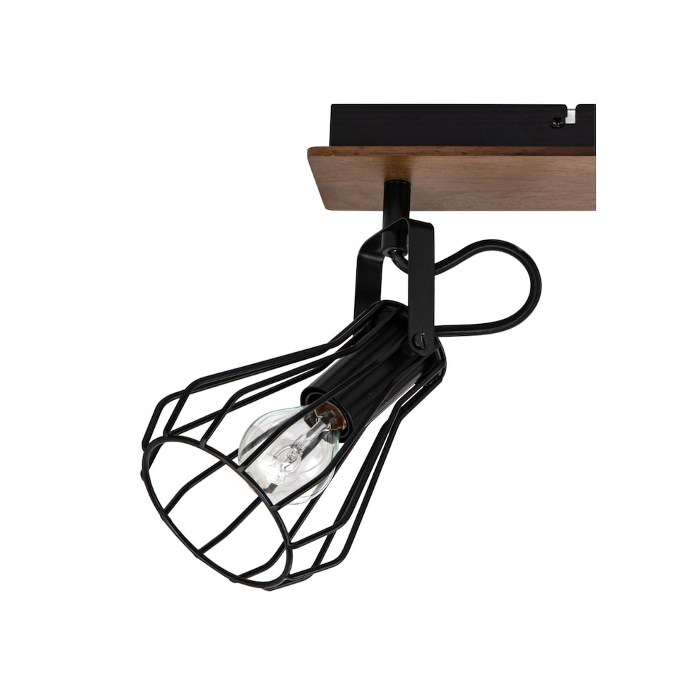 image 1 of COSYLYTE Kendan 3 Light Matt Black Wire Shade Spotlight with Wooden Backplate | Black | Walnut wood | 1