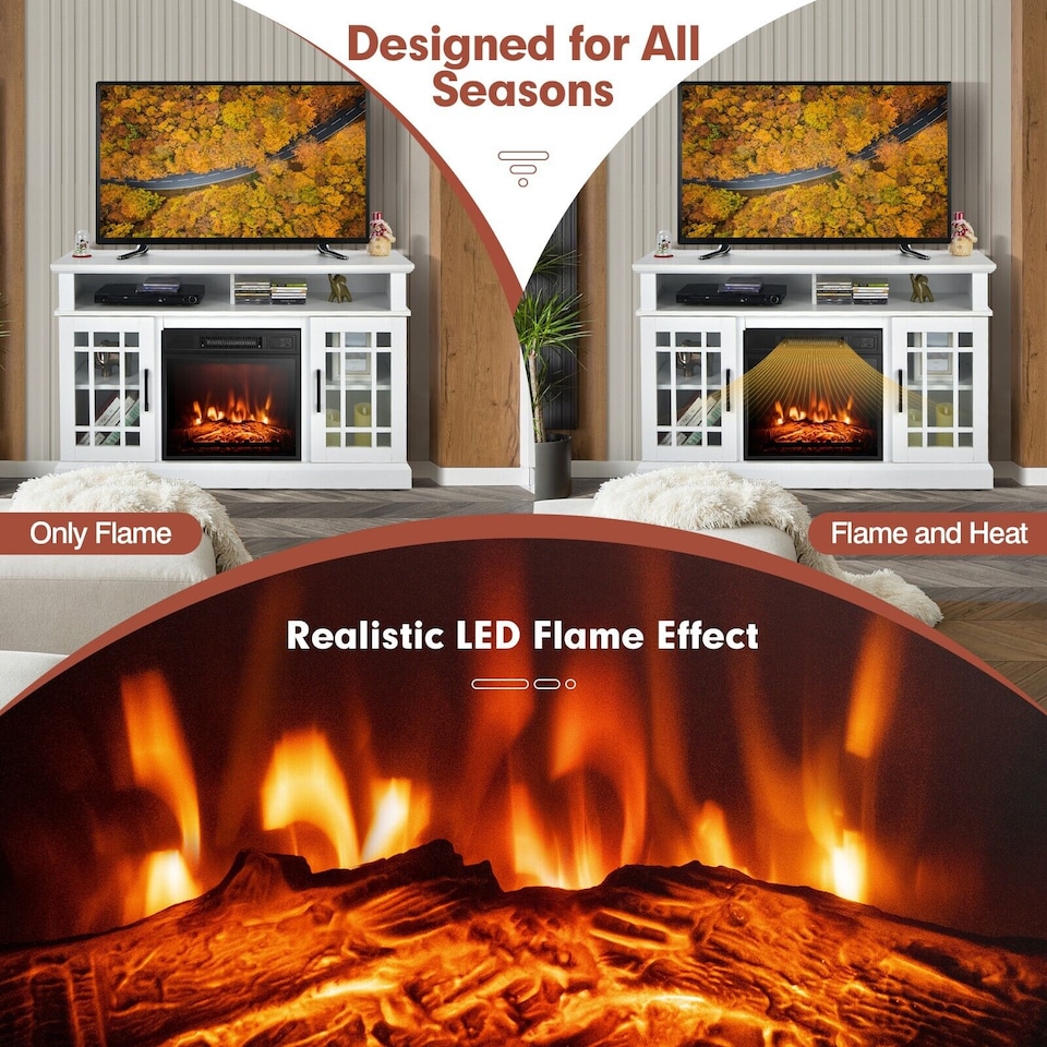 image 1 of COSTWAY 2000W Electric Fireplace Insert Fireplace White