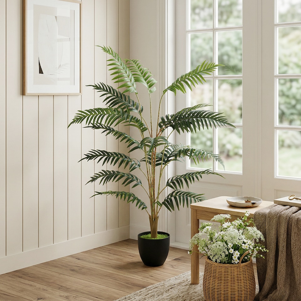image 1 of HOMCOM 120cm Tall Artificial Fern Topiary Tree in Cement Pot, Green