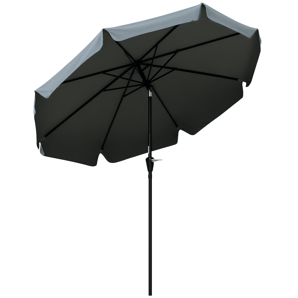image 1 of Outsunny 2.7m Patio Umbrella Garden Parasol with Crank, Ruffles, 8 Ribs, Grey