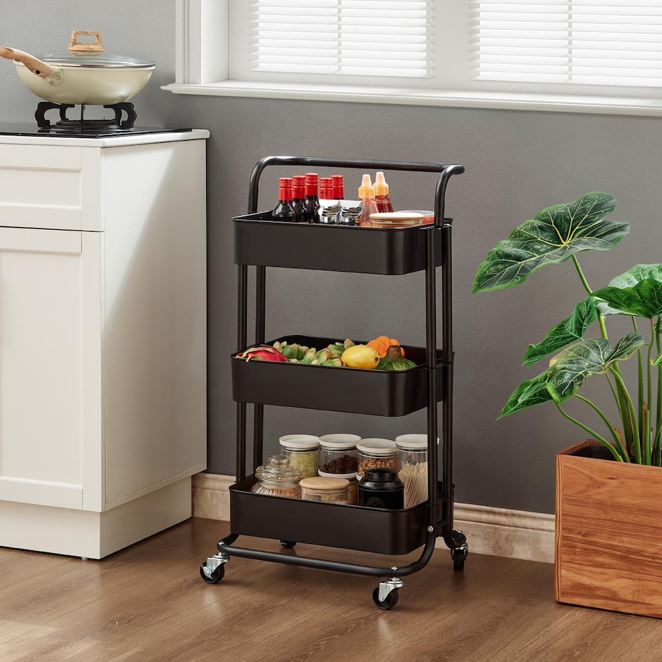 image 1 of House of Home 3 Tier Storage Cart On Wheels Home Kitchen Office Bath-Bedroom Organiser Black | Black
