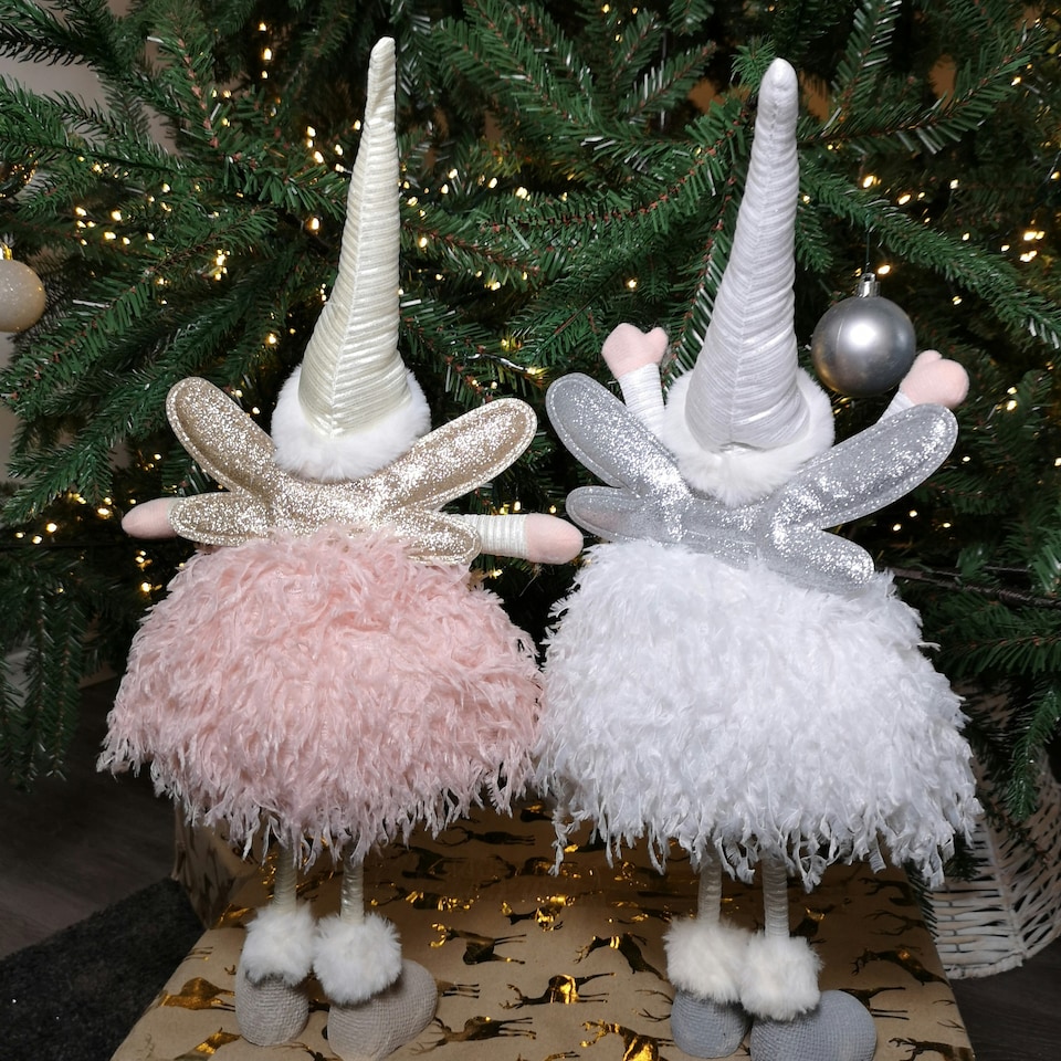 image 1 of 45cm Premier Christmas Standing Angel Decoration with Feather Skirt in White & Silver