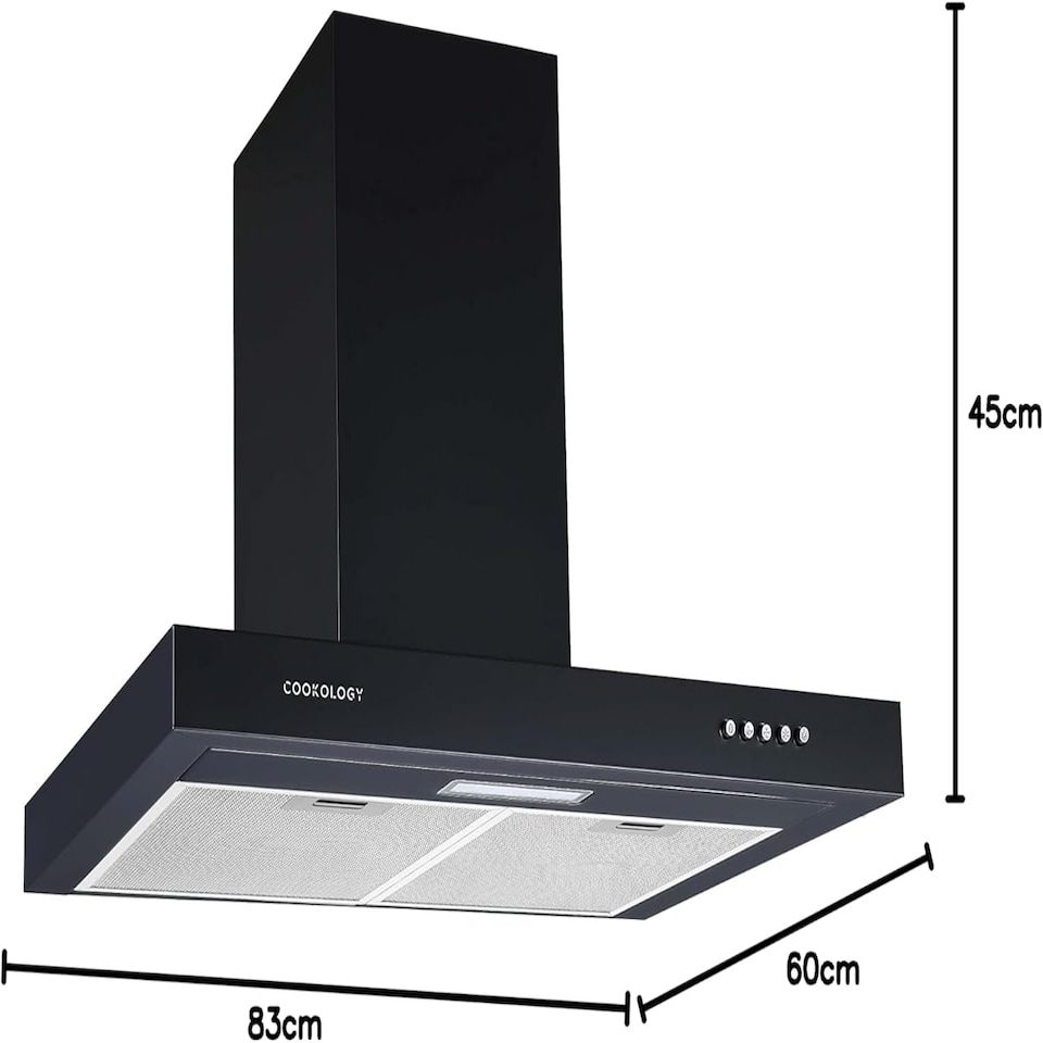image 1 of Cookology 60cm Black Chimney Cooker Hood - Energy Rating A