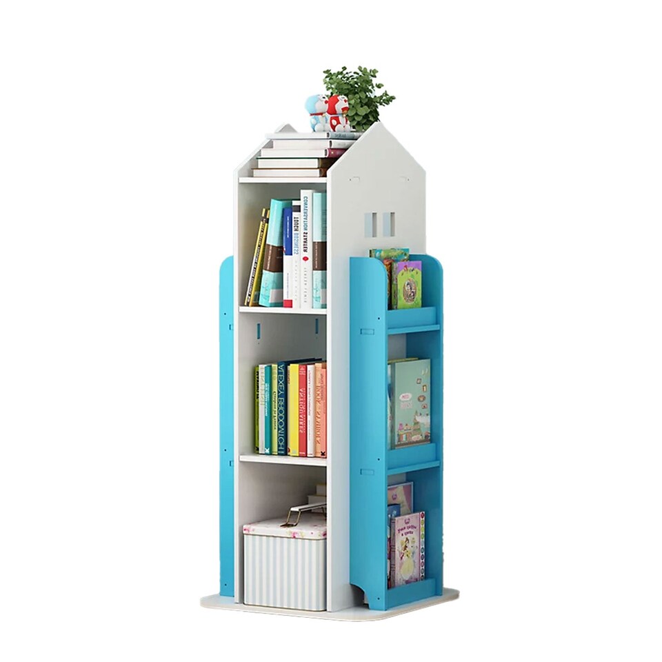 image 1 of Neo House Shaped 360° Rotating Kid's Children's Freestanding Bookshelf | Blue | Blue
